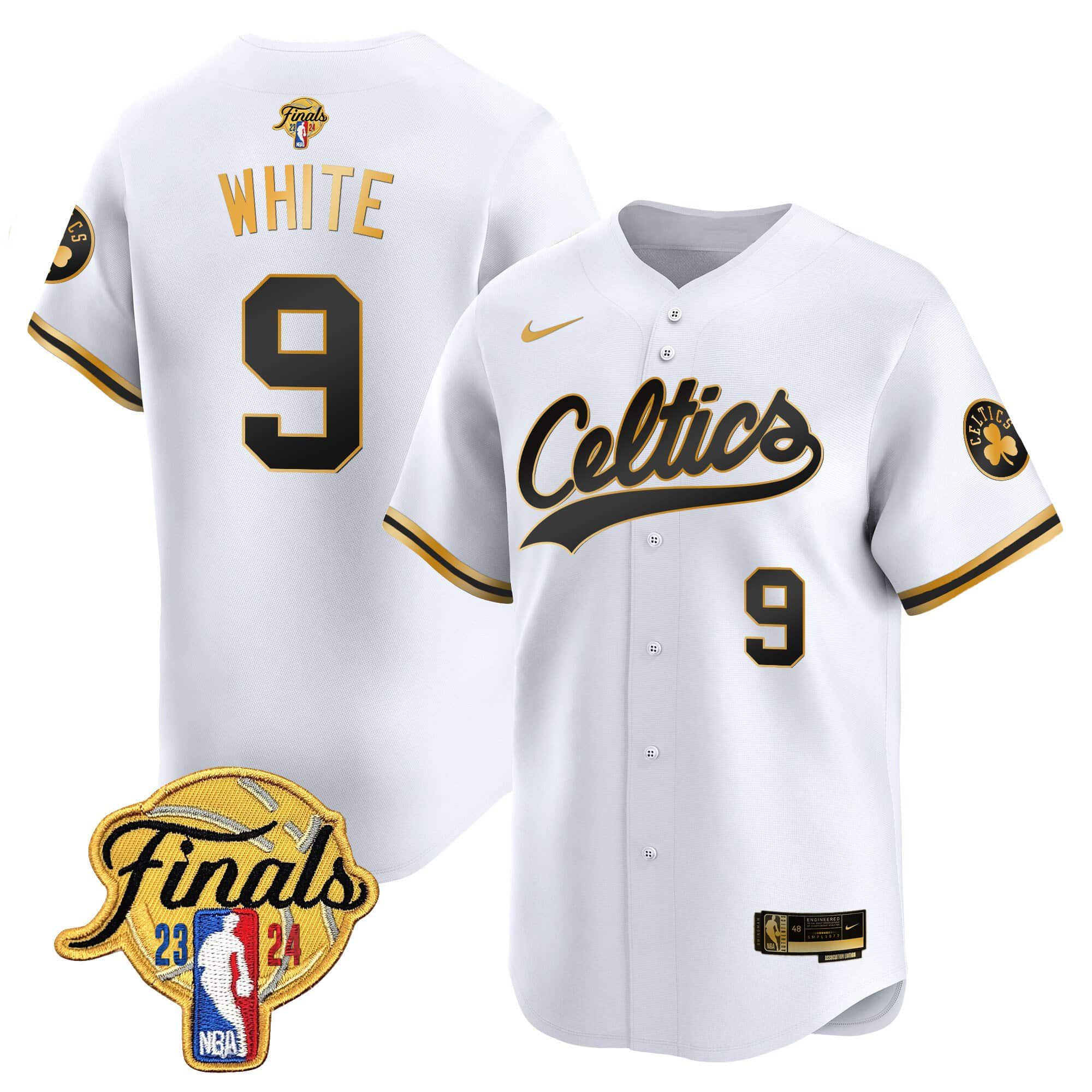 Men Boston Celtics #9 White White 2024 Nike Finals Patch Baseball NBA Jersey